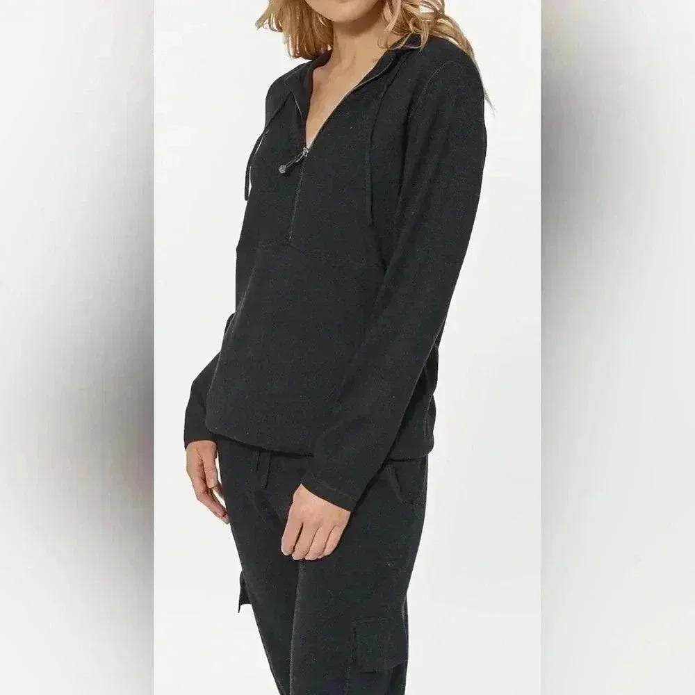Leimere “Madewell” Bowery cream cashmere 1/2 zip drawstring long sleeve hoodie M